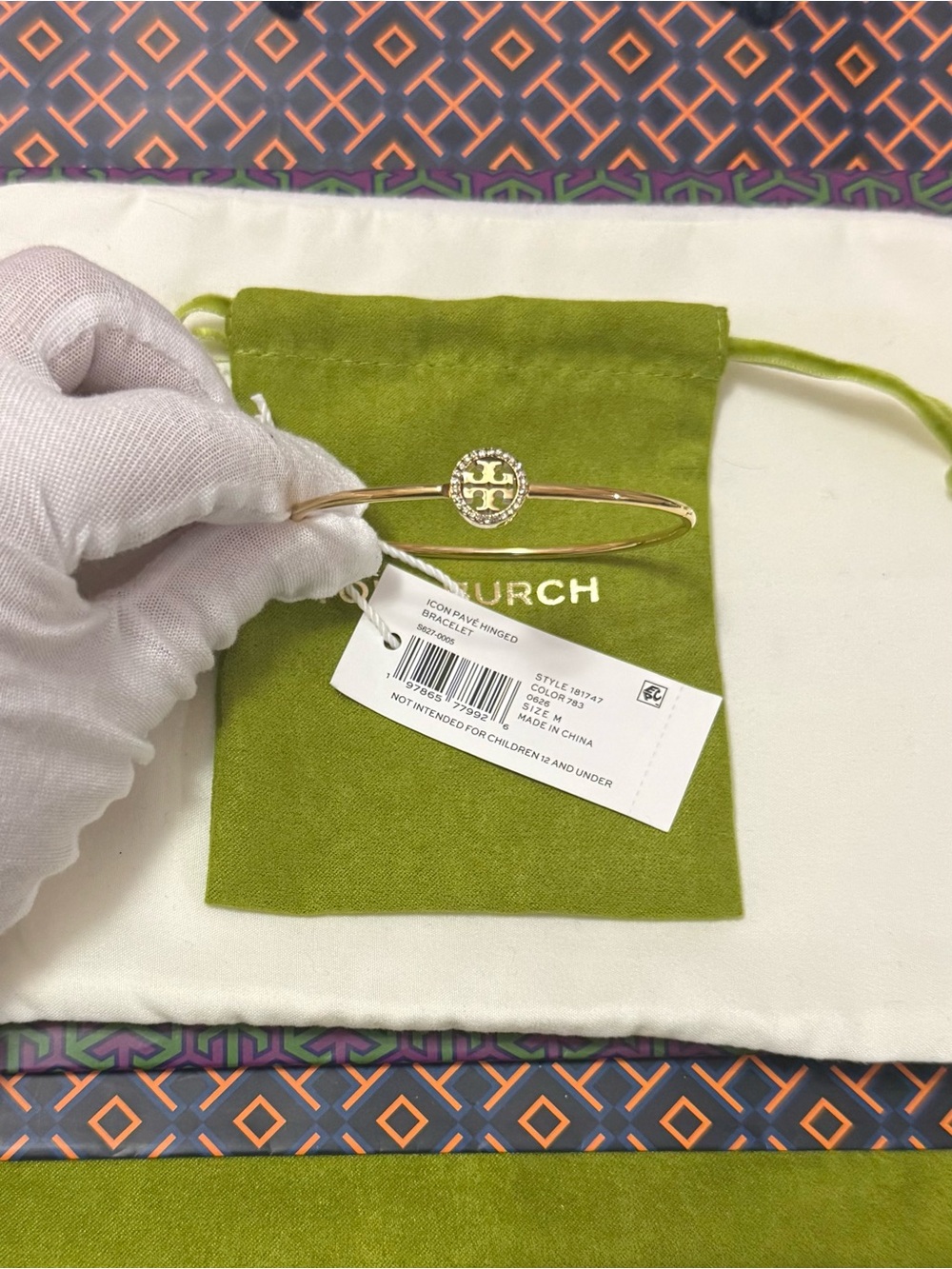 Tory Burch Gold Icon Pave Hinged Bracelet